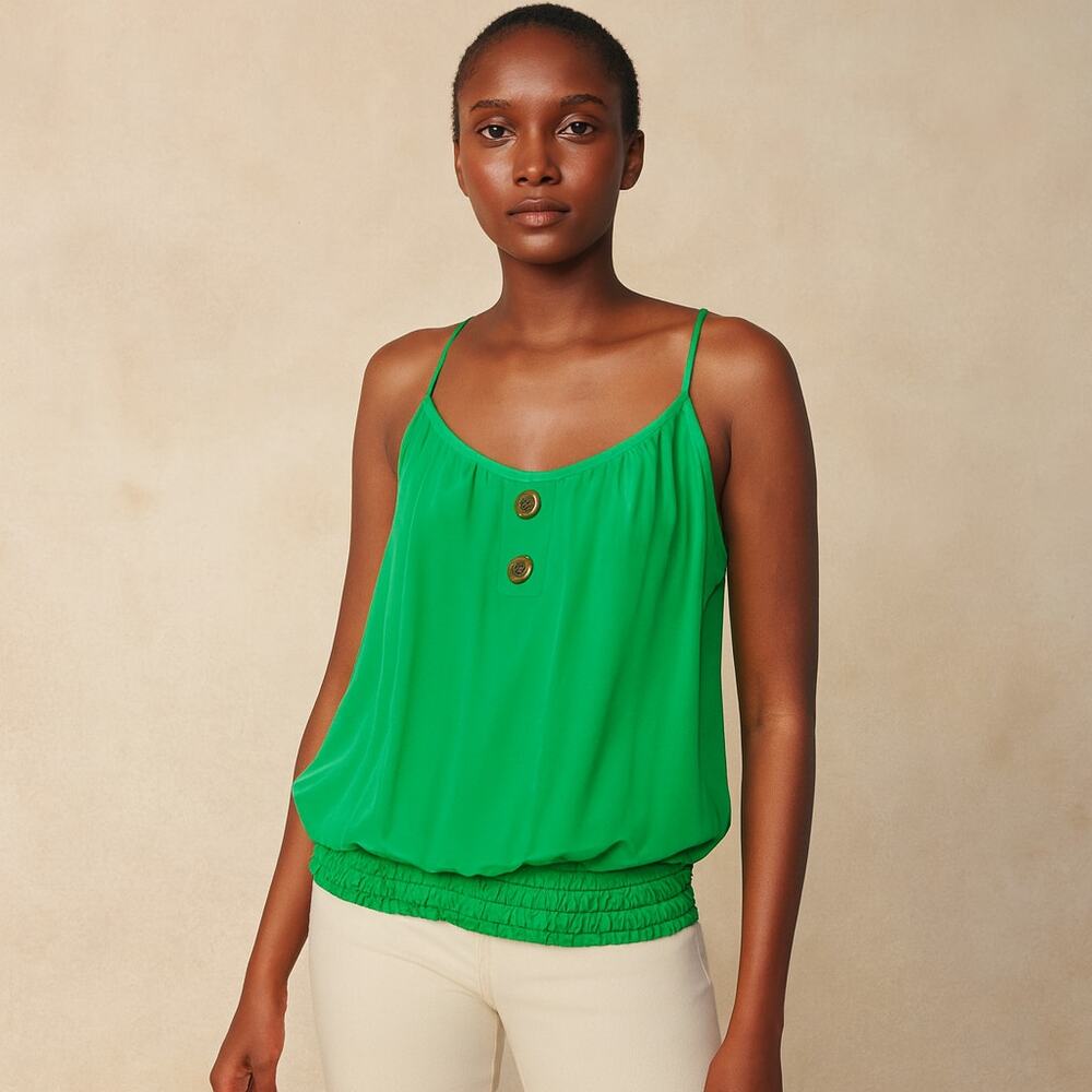 MYNE by AshleyAnn Green Silk Button Cami Top